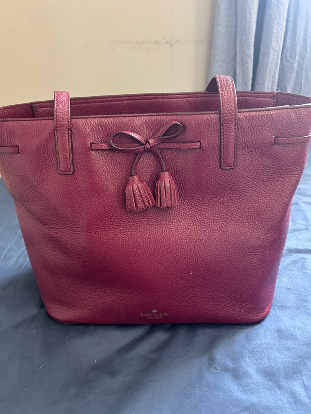 kate spade Burgundy Leather Tote with Tassel Bow